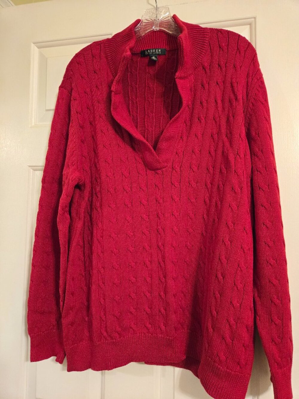 Lauren-Ralph Lauren red cable sweater 3X